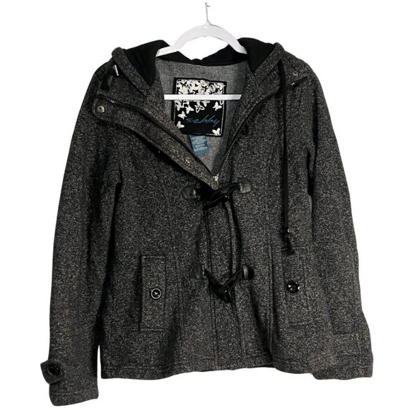 Sebby Hooded Peacoat Gray Toggle Front Jacket M - Picture 1 of 4